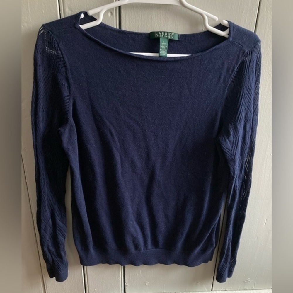Lauren Ralph Lauren Large Cotton Modal Long Sleeve Stretch Top Shirt Nav…
